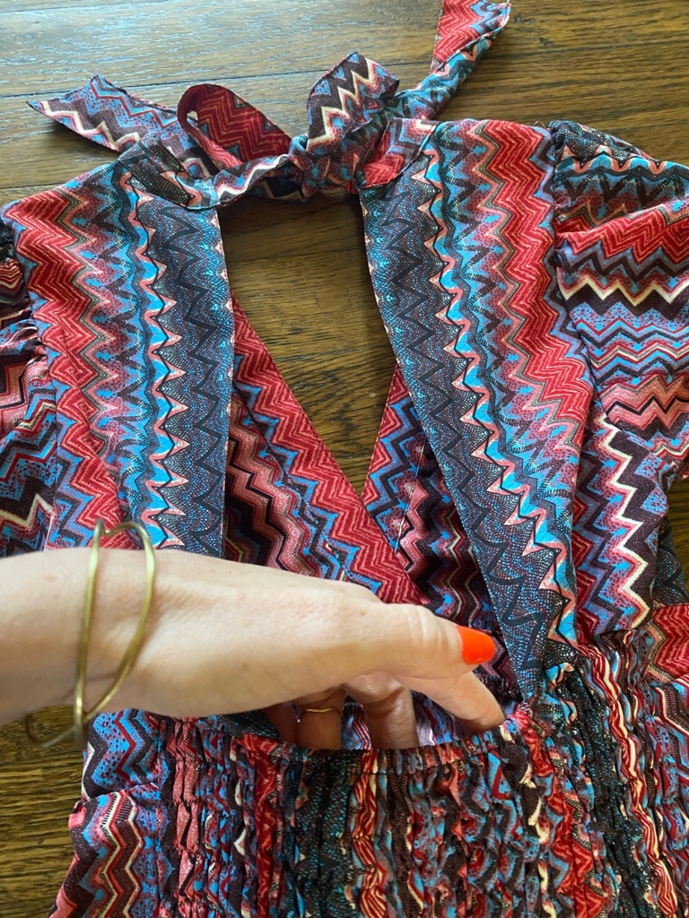 Earthbound Chevron Stripe Maxi Dress - Ties Around Neck - Picture 7 of 8
